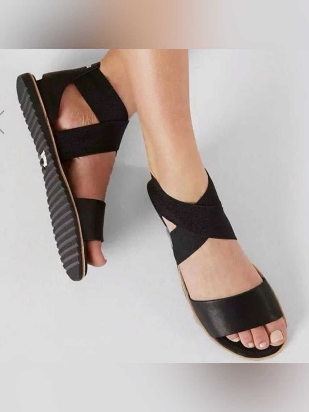 Sorel Ella Black Elastic Crossover Women's Sandals